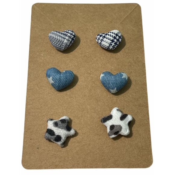 Fabric Covered Button Earring Studs Plaid Cheetah - Picture 1 of 5